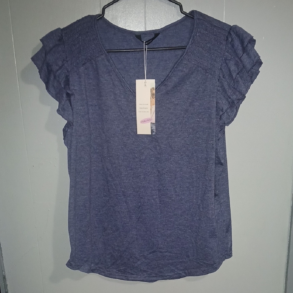 Elegant Ruffled Sleeve Blouse - Dark Blue